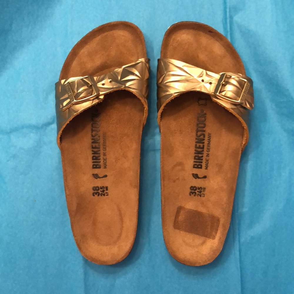 Birkenstock Geo Madrid Leather Embossed Slides